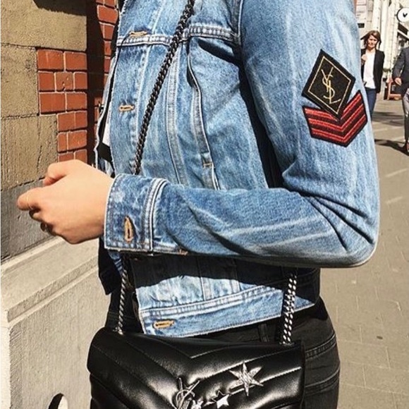 COPY - SAINT LAURENT JEAN JACKET WITH YSL BADGE IN FADED BLUE